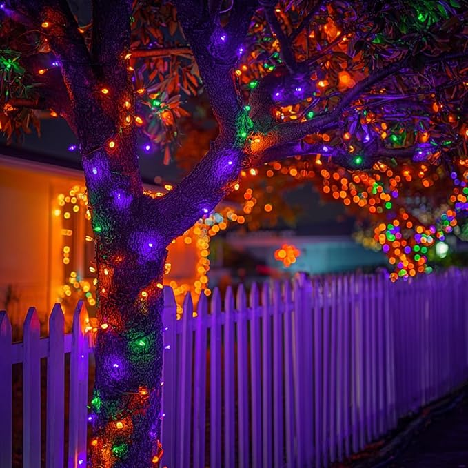 Dazzle Bright Purple Orange and Green Halloween Lights, 40FT 200 Count Mini String Lights, Waterproof Halloween Decorations for Outdoor Indoor Patio Home Party Garden Yard Decor
