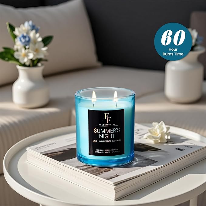Summer's Night Scented Candle, 2-Wick Luxury Soy Wax Candle, 9 oz Aromatherapy Candle Home Fragrance Candles Gift