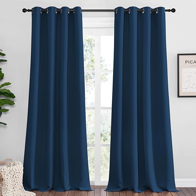 NICETOWN Moroccan Blue Blackout Curtains 120" Long for Office, Dining Room, Guest Room, 55" Wide, 2 Pieces, Sound Reducing Heat and Cold Block Curtain Panels for Modern Room Decorative