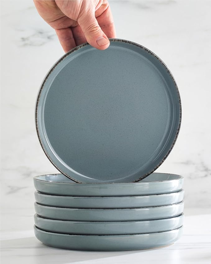 Stoneware dinnerware set 8 persons Rustic 24 pcs - Rustic design dinnerware set, dishwasher safe - Bowl and plate set - Pure Living dinnerware in smoky blue…