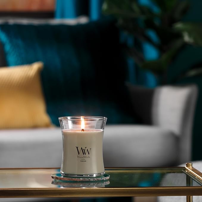 WoodWick Medium Hourglass Candle Fireside Scent Premium Soy Blend Wax Crackles as it Burns Perfect for Gifting 9.7oz