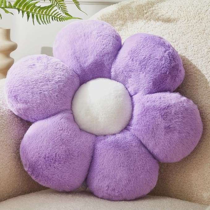 Purple Flower Pillow, 23.62In Floor Pillow Cushion, Cute Flower Shaped Throw Pillow, Home Decorative Seating Cushion for Sofa, Couch, Bed