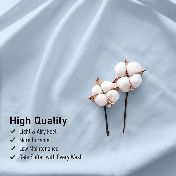 RUVANTI 100% Cotton California King Sheet Sets, 4 Pieces, Soft & Breathable Percale Weave Bedding, Deep Pocket 14", Hotel Standard, Crisp Cool Feel & Durable, Perfect Dyed Sheets, Baby Blue