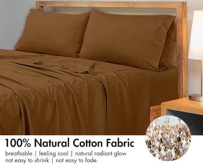 Royale Linens 300 Thread Count 100% Long Staple Combed Cotton Flat Sheet - Super Soft - Top Sheets - Full Flat Sheet Sold Separately - Breathable, Cool & Crisp Percale Sheets Only (Twin XL, Chocolate)