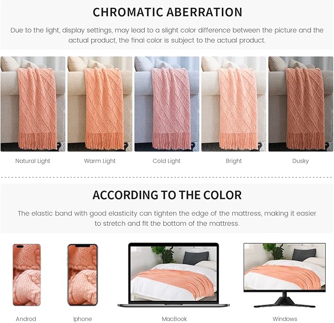 BOURINA Orange Throw Blanket 50x60 Inches Throw Textured Solid Soft Sofa Couch Decorative Knit Blanket