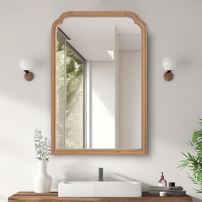 HOMECOOKIN Wood Bathroom Mirrors for Wall Mounted, 24" x 36" Rustic Wood Frame Wall Mirrors Decorative for Living Room or Bedroom Vanity Mirror (Honey-Colored) B