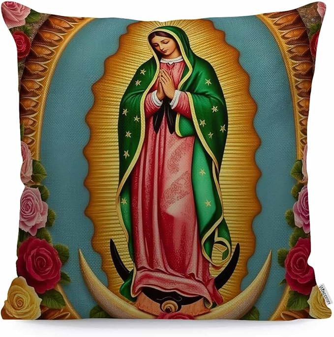WONDERTIFY Pillow Cover Our Lady Guadalupe Mexican Saint Virgin Mary - Soft Linen Pillow Case for Decorative Bedroom/Livingroom/Sofa/Farm House - Couch Pillow Cushion Covers 18x18 Inch