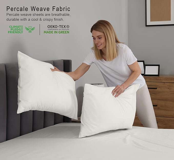RUVANTI 100% Cotton Twin Sheets Set, 3 Pieces, Soft & Breathable Percale Weave Bedding, Deep Pocket 16", Hotel Standard, Crisp Cool Feel, Durable, Perfect Dyed Bed Sheet, Ivory