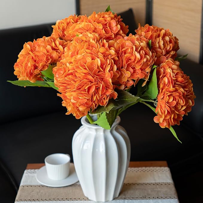 3PCS 22 inch Realistic Artificial Hydrangea Large Real Touch Flowers Artificial Flowers Dry Flowers Outdoor Wedding Christmas Office Family Party Living Room Table Decoration (Orange)