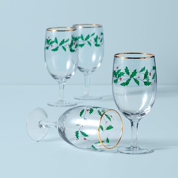 Lenox 849606 Holiday 4-Piece Iced Beverage Glass Set, Christmas Dinnerware, Hosting
