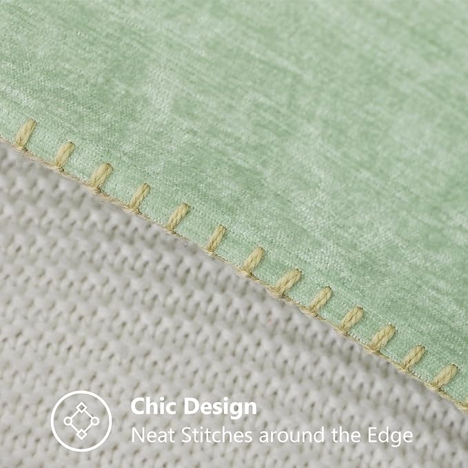decorUhome Christmas Chenille Soft Throw Pillow Covers 24x24 Set of 2, Farmhouse Velvet Neutral Decorative Euro Pillow Covers with Stitched Edge for Couch Sofa Bed Home Decor, Sage Green