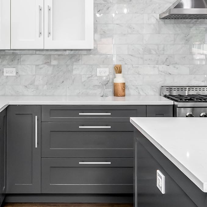 Ravinte Brushed Nickel Cabinet Handles 10 Pack 8 inch Satin Nickel Square Cabinet Pulls Silver Hardware for Kitchen Cabinets 11 inch Overall Length Stainless Steel Drawer Pulls
