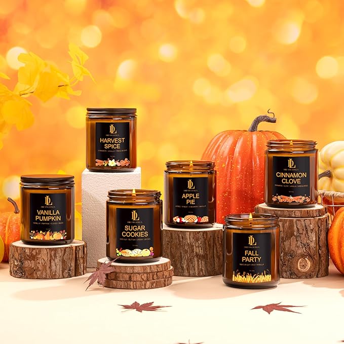 Fall Candle Set, Fall Scented Candles for Home, 6 Pack Soy Candle Set, Autumn Gifts for Women Men, Autumn Scents of Vanilla Pumpkin/Cinnamon Clove/Apple Pie/Harvest Spice/Sugar Cookies/Fall Party