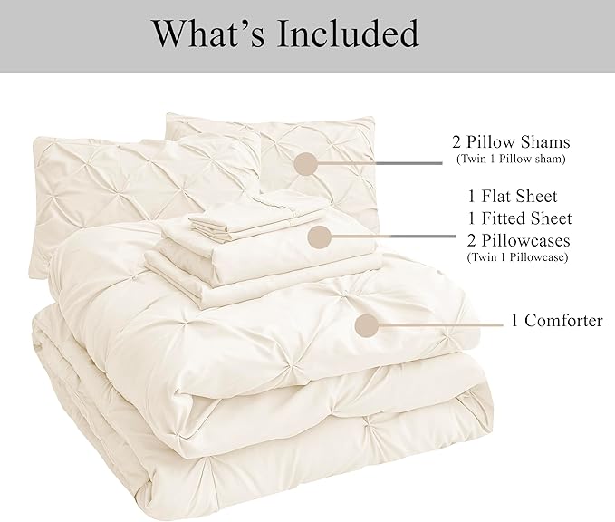 LANE LINEN King Size Comforter Set - 7 Pieces King Size Bed in A Bag, King Bedding Sets with Comforters, Sheets, Pillowcases & Shams, Bedding Set - Ivory