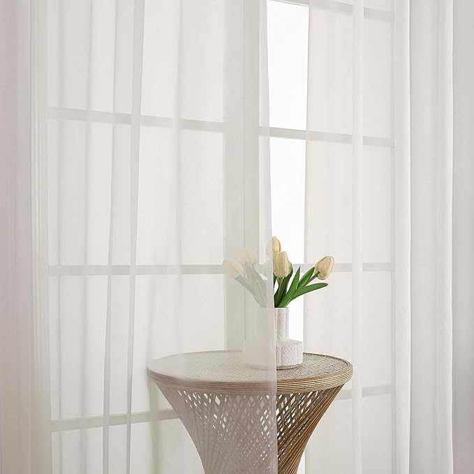 Chyhomenyc Ivory Sheer Curtains 90 Inches Long 2 Panels, Light Filtering Ivory Curtains for Living Room, Soft Gentle Voile Rod Pocket Bedroom Window Drapes, 59Wx90L Inch, 2PCS
