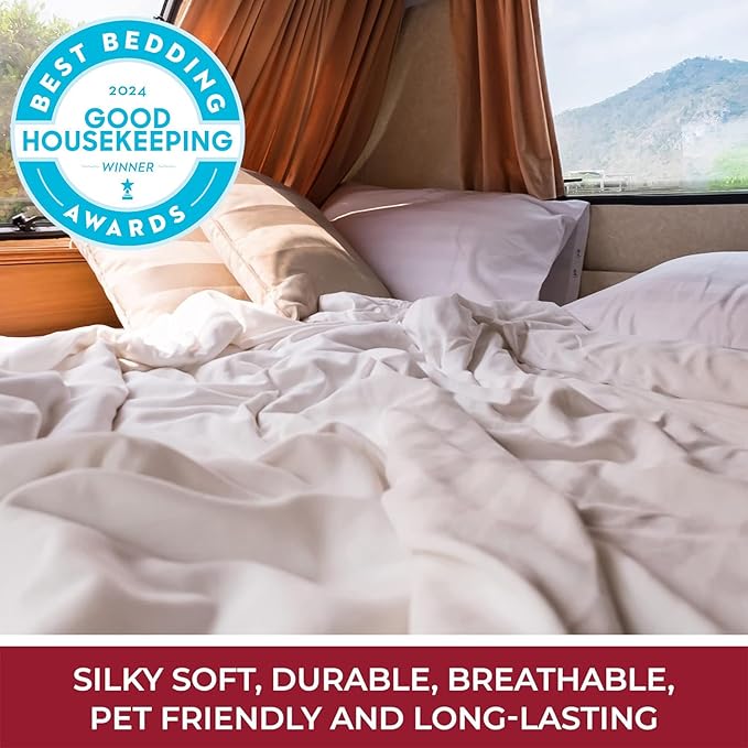 Mellanni RV Short Queen Sheets - 4 PC Iconic Collection Bedding - Hotel Luxury, Extra Soft, Cooling Bed Sheets - Deep Pocket up to 10 inch (RV/Short Queen, Blue Nova)