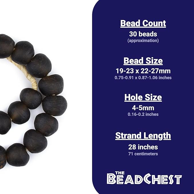 Jumbo Recycled Glass Beads, 21–25mm – African Sea Glass for Wall Hangings, Coffee Table Decor, Shelf Styling, and Home Accents – (Dark Brown) – The Bead Chest