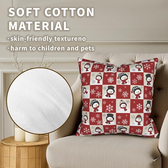 Winter Snowman Pillow Cover - Snowflake Throw Pillows 16x16 Set of 2 Christmas Xmas Throw Pillow Covers for Couch Sofa Bedroom
