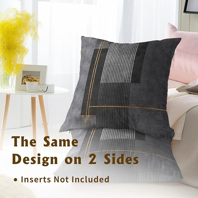 Gray Pillow Covers - Boho Throw Pillows Dark Grey Pillow Cases 20x20 Set of 2 Modern Square Cushion Cover for Home Sofa Couch Bed