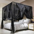 Joyreap 4 Corners Post Canopy Bed Curtain Black- King Size Royal Luxurious Cozy Drapes Netting- Elegant Bedroom Decoration Accessories for Adults