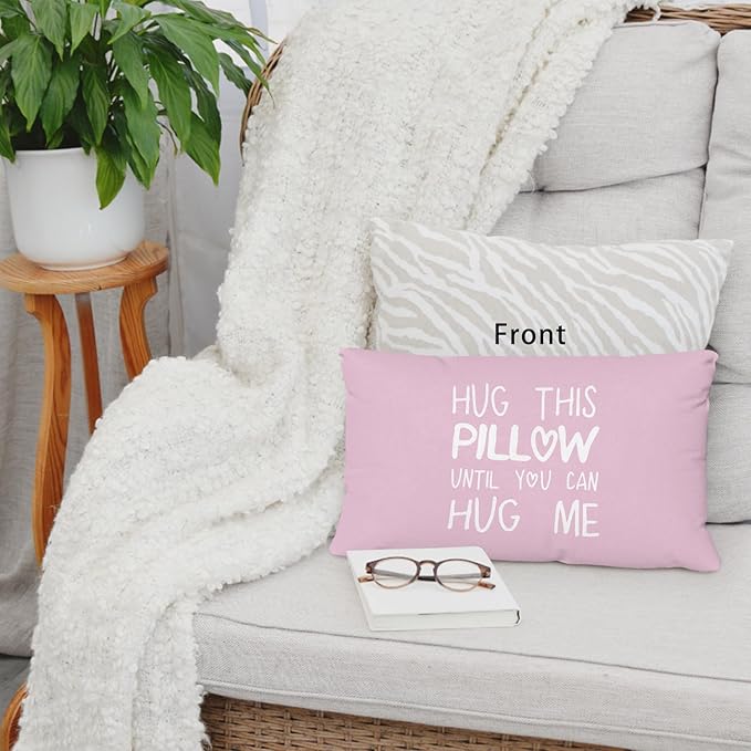 Sufamb Hug This Pillow Until You Can Hug Me Throw Pillow Covers Decor for Bedroom,12''x20'' Pillow case, Boyfriend Girlfriend Birthday Gifts，Long Distance Relationships Gifts（Purple）(20x12in)