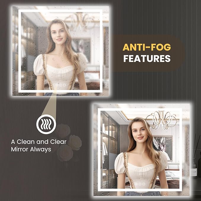 LOAAO 30"X30" LED Mirror for Bathroom, Lighted Bathroom Mirror with Lights, Anti-Fog, Dimmable, Memory Function, Easy to Install, Clear Reflection