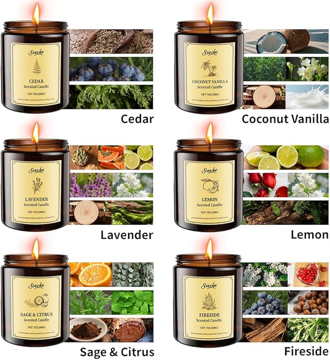 6 Pack 42oz Scented Fall Candles, Soy Wax Candles for Home, Aromatherapy Candle Gift Set for Women Men, Long Lasting Jar Candles, Ideal for Birthdays Holidays