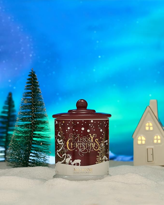 M&SENSE Christmas Candles Baked Apple Pie Scented, Soy Wax 12.7oz 75 Hours Long Lasting Clean Burn, 2 Wick Cinnamon Apple Winter Holiday Candles for Home Decor, Luxury Relaxing Candle Gifts for Women