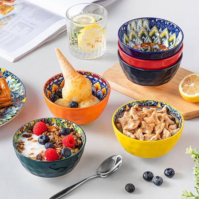 vancasso 12 Oz Ceramic Small Soup Bowls Set of 6, 4.7 inch Soup Bowls, Colorful Bowls Set for Kitchen, Dishwasher & Microwave Safe- for Cereal, Soup, Oatmeal, Ice Cream, etc