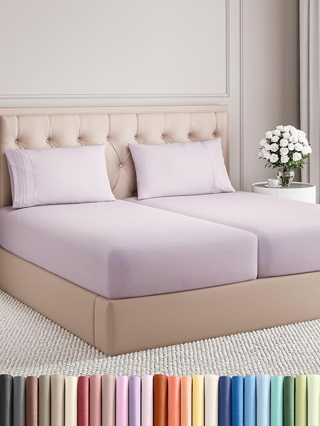 Split King Size 5 Piece Sheet Set - Comfy Breathable & Cooling Bed Sheets Set - Hotel Luxury Bedding for Women, Men, Kids, Teens, Boys & Girls - Deep Pockets, Soft, Wrinkle Free - Oeko-Tex - Light Lav