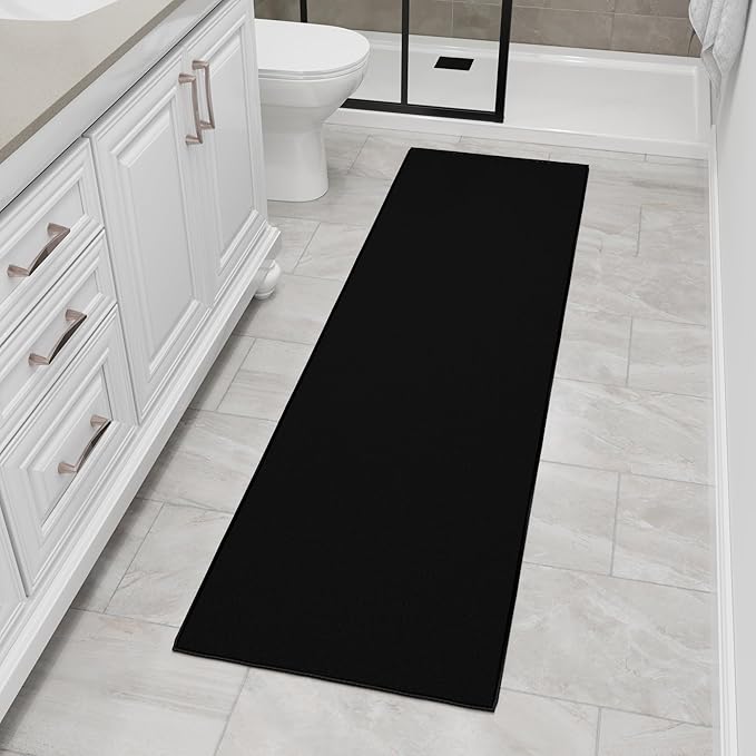 Ottomanson 2x9 Non Slip Hallway Runner Rug with Rubber Backing - Solid Modern Kitchen Rug for Bedroom or Living Room, Black, 2' x 9'