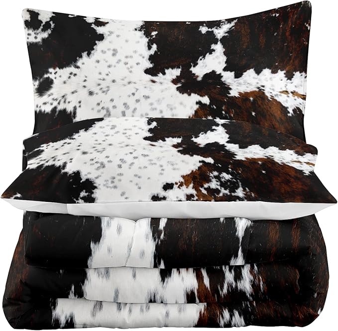 Tailor Shop Black White Cow Print Comforter Set Full, Western Farmhouse Cow Print Bedding in A Bag, Rustic Cowhide Comforter Set with 2 Matching Pillowcases Bedroom Decor…