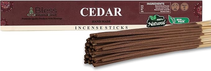 Bless-Cedar 100%-Natural-Handmade-Hand-Dipped-Incense-Sticks Organic-Chemicals-Charcoal-Free Purification-Relaxation-Positivity-Yoga-Meditation Best-Woods-Scent (25 Sticks (1.4 OZ))
