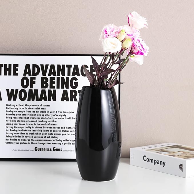 hjn Ceramic Vase Set of 3 Black Flower Vase for Home Decor, Modern Decorative Vase for Flowers/Ideal Shelf Decor/Table/Living Room/Kitchen/Office-Black