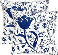 Decorative Throw Pillow Covers Set of 2 Blue Pillow Covers 18x18 inch Short Plush Couch Pillow Cases Floral Throw Pillows,Farmhouse Outdoor Pillow Covers for Sofa Living Room Cushion Covers