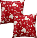 Valentines Pillow Cover - Red Hearts Throw Pillow Covers 16x16 Set of 2 Rose Flower Decorative Pillowcases for Couch Sofa Bedroom