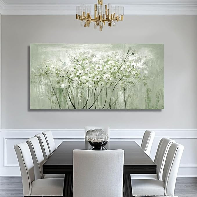 MLART99 Modern Artwork Wall Decor White Flowers Picture Art 24"x48" Plant Wall Art Decorations for Living Room Office