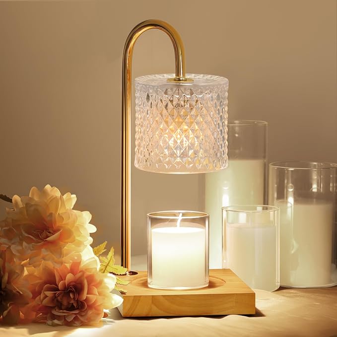 Candle Warmer Lamp, Candle Lamp Wax Warmer, Timer & Dimmer 7-Levels, Fits Cup Jar Candle, Top Melting, Crystal Heater Lamp for Scented Wax, Elegant Home Decor, Clear Glass