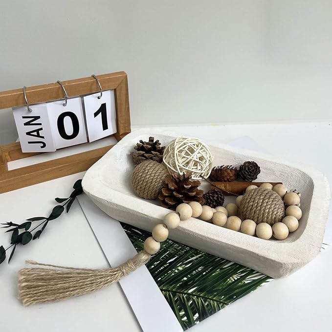Wooden Dough Bowl Decor, Bread Bowl Home Decor, Handmade (10 * 6 * 2 inch white)