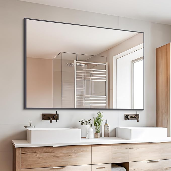 Black Bathroom Mirror for Wall, 30x40 Inch Rectangle Mirrors with Metal Frame, Modern Vanity Wall Mirror Decor for Entryway Hangs, Bathroom, Living Room Horizontal or Vertical
