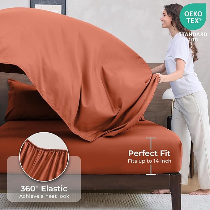 HEVUMYI Burnt Orange Twin Comforter Set - 5-Piece All Season Bed in a Bag Twin, Ultra Soft Bedding Set with Comforter, Flat Sheet, Fitted Sheet, Pillowcases, Pillow Shams
