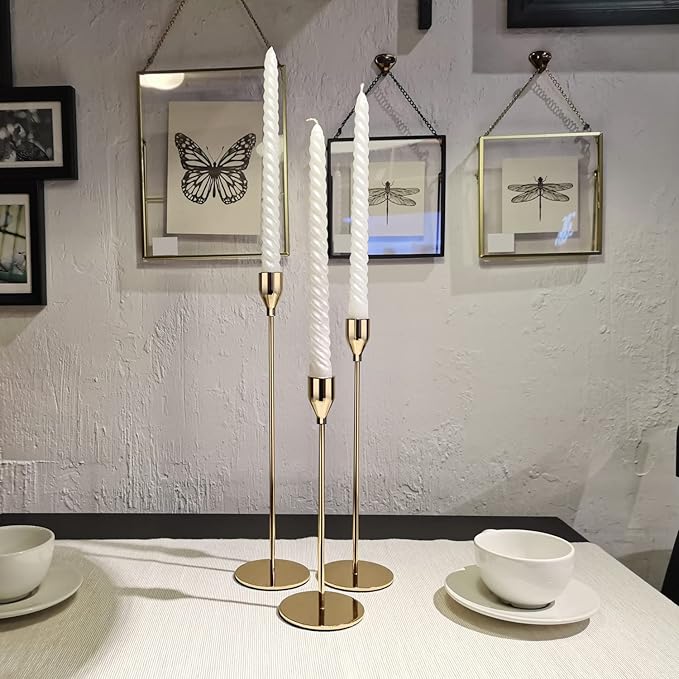 Gold Candle Holders Candlestick Holders for Taper Candles, Set of 6 Modern Decorative Candle Sticks Long Holder for Table Centerpiece, Wedding, Dinning, Party (Candles are not Included)