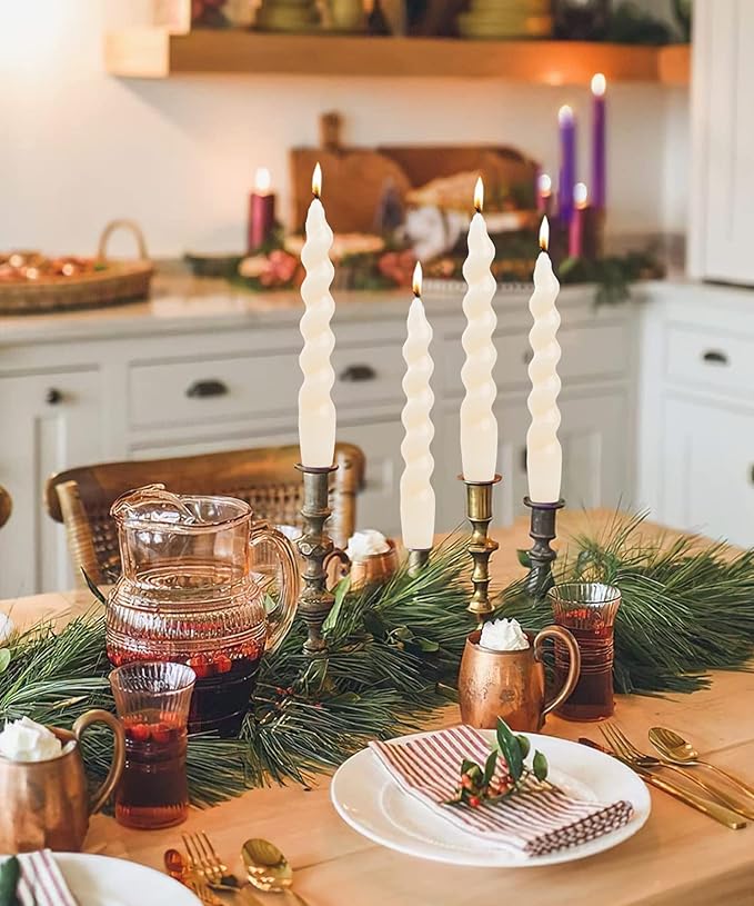 Pink Spiral Taper Dinner Candles Conical Stick Candles Wax Unscented Dinner Candle Dripless for Home Decor, Relaxation Set of 4（7.6" Baby Pink）
