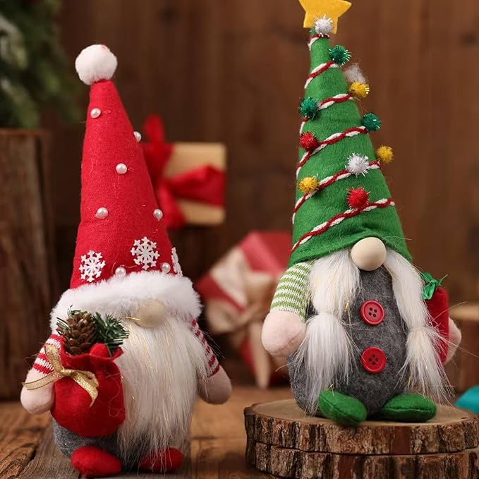 Christmas Gnomes Plush Decoration,Gnome Plush Christmas Decoration Handmade Swedish Dwarf Scandinavian Tomte Elf Gnomes for Home Office Table Decor,Green