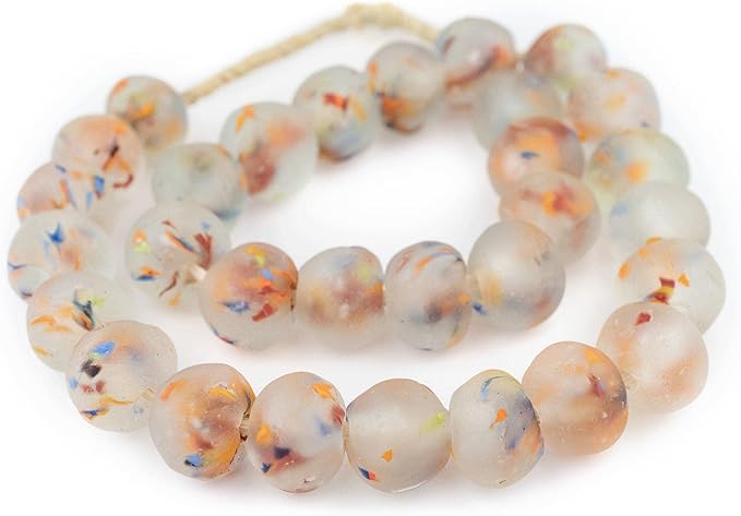 Jumbo Recycled Glass Beads, 21–25mm – African Sea Glass for Wall Hangings, Coffee Table Decor, Shelf Styling, and Home Accents – (Rainbow Speckled) – The Bead Chest