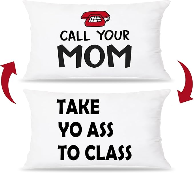 College Dorm Decor, Funny Call Your Mom Pillow Covers 20x12 Double-Sided, Back to School Gifts for Students, Gifts for College Students Girls Boys Freshmen, Dorm Room Accessories（White-1）
