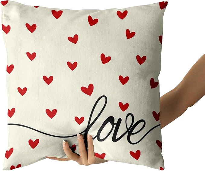 Giwawa Valentines Day Pillow Covers Set of 2 White Love Hearts Throw Pillowcases Romantic Double Sided Decorative Cotton Square Cushion Covers 20x20inch for Sofa Couch Bedding Wedding Anniversary