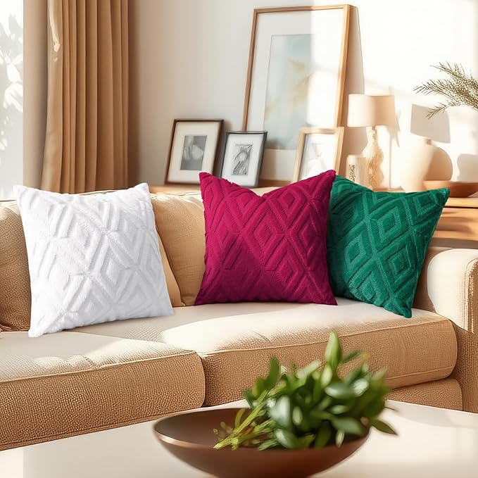decorUhome Christmas Couch Throw Pillow Covers 26x26 Set of 2, Decorative Soft Plush Faux Wool Neutral Accent Pillow Covers for Bed Sofa Living Room, Burgundy