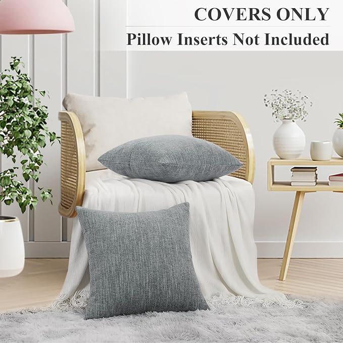 decorUhome Christmas Chenille Decorative Throw Pillow Covers 18x18 Set of 2, Farmhouse Textured Square Neutral Solid Accent Pillow Covers for Couch Sofa Bed Living Room Home Decor, Grey