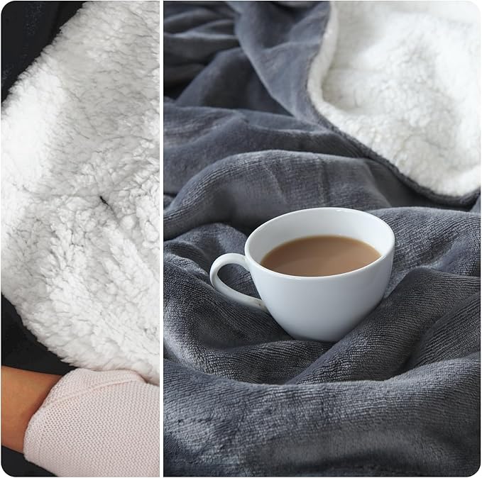 NANPIPER Sherpa Blanket for Couch, Warm and Lightweight Throw, Soft Fuzzy Plush Fleece for Winter, Castlerock Grey 50x60 Inches